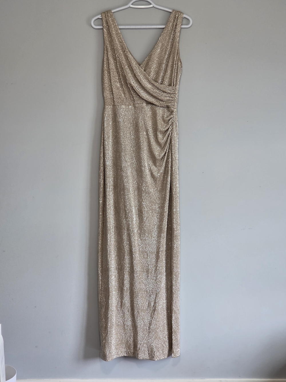 Lauren Ralph Lauren Gold Metallic ✨   Ruched Maxi Evening Gown Dress Sz 4 Party